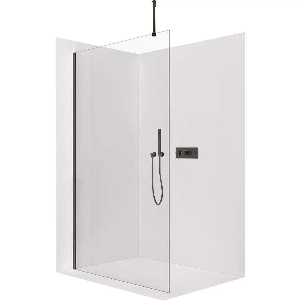 Sprchová zástěna Walk-in Onyx Top Round L/P - 10 mm - kulatá vzpěra - černá matná, transparentní sklo - 150x200 cm