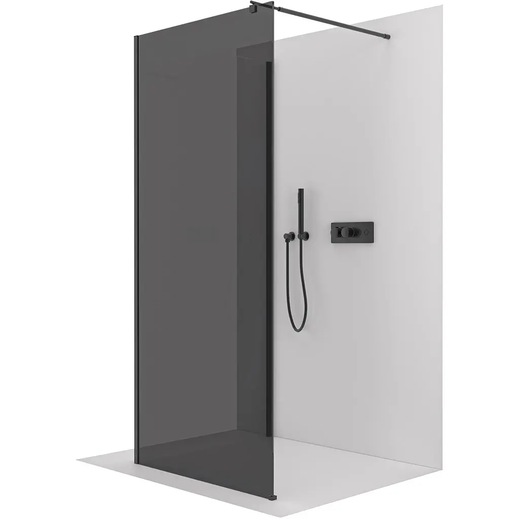 Sprchová zástěna Walk-in Onyx Corner Round L/P - 8 mm - kulatá vzpěra - černá matná, grafitové sklo - 130x80x200 cm