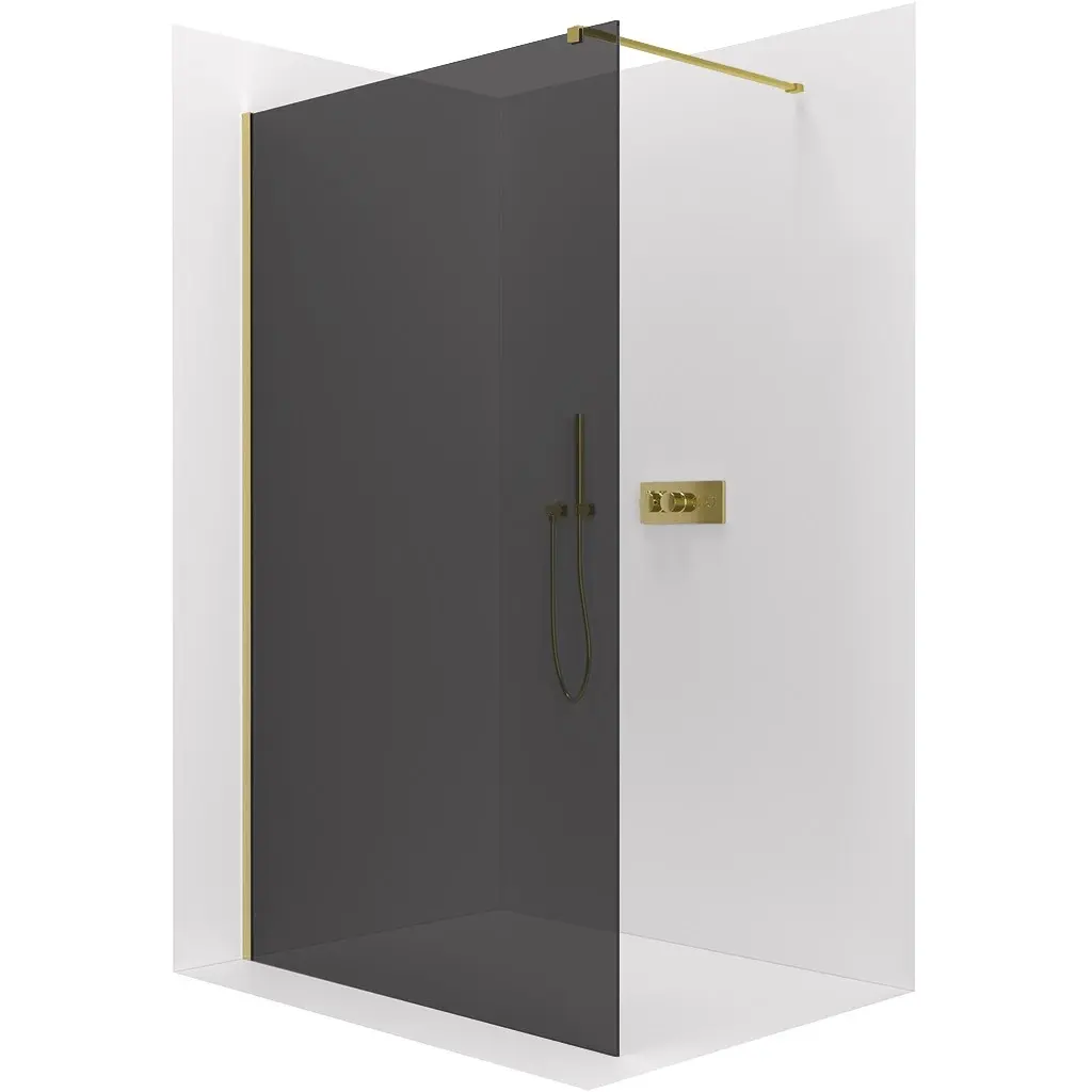 Sprchová zástěna Walk-in Onyx Cube L/P - 8 mm - hranatá vzpěra - zlatá, grafitové sklo - 40x200 cm