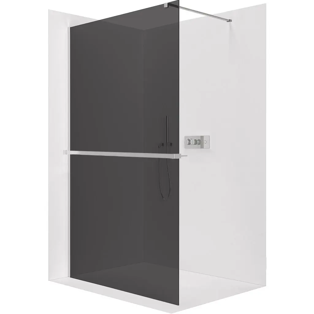 CERANO Sprchová zástěna Walk-in Onyx Cube L/P 8 mm hranatá vzpěra + polička/držák na ručníky chrom, grafitové sklo 40x200 CER-8050BD80037