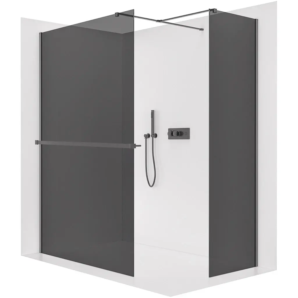 CERANO Sprchová zástěna Walk-in Onyx T L/P 8 mm hranatá vzpěra + polička/držák na ručníky černá matná, grafitové sklo 50x40x200 CER-8050BD80137