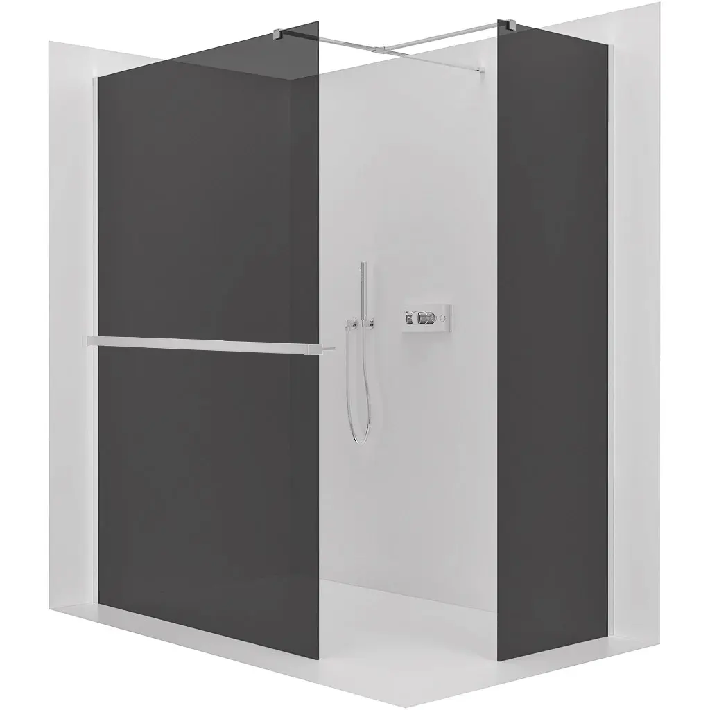 CERANO Sprchová zástěna Walk-in Onyx T L/P 8 mm hranatá vzpěra + polička/držák na ručníky chrom, grafitové sklo 150x30x200 CER-8050BD80175