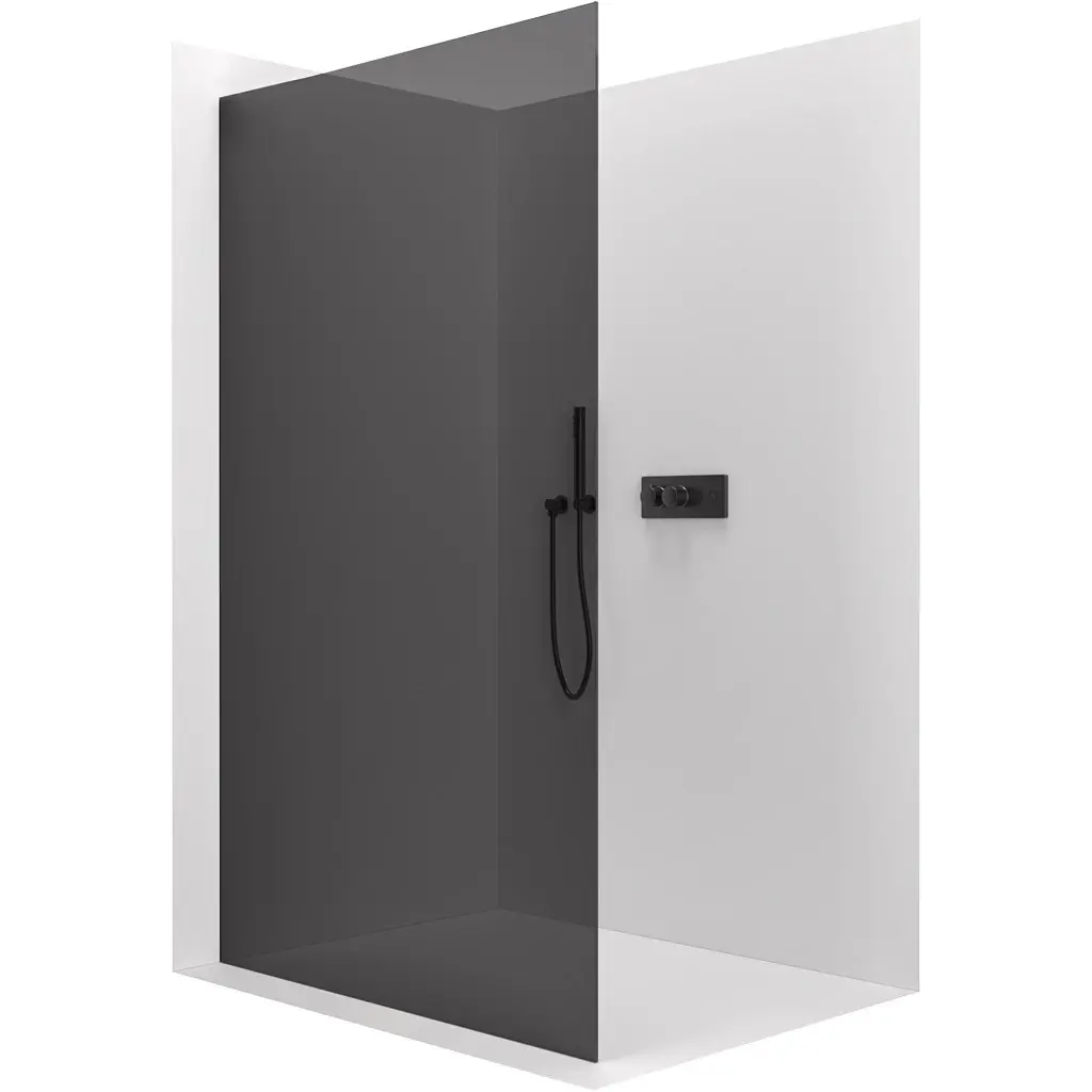 Sprchová zástěna Walk-in Crystal L/P - 10 mm - bezvzpěrový systém - černá matná, grafitové sklo - 110x200 cm