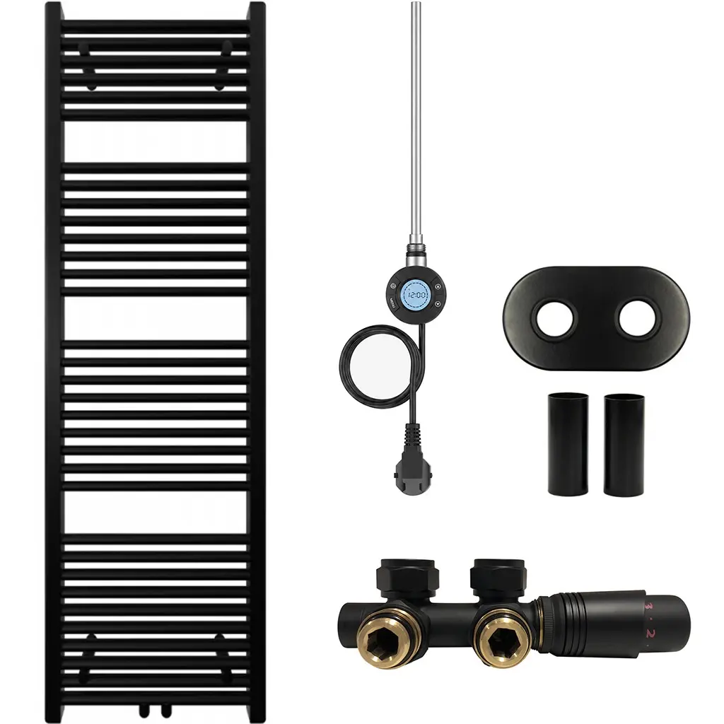 Koupelnový radiátorový set Lincoln - kombinované výtápění, wifi tyč - středové připojení 50 mm - 300W - černá matná - 1600x500 mm