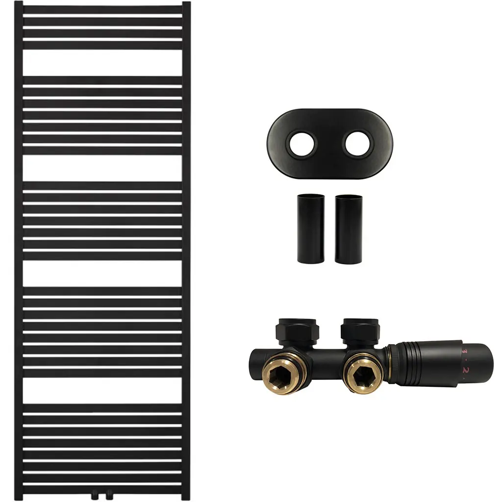 Koupelnový radiátorový set Vincenzo - ústřední vytápění - středové připojení 50 mm - 800W - černá matná - 1700x600 mm