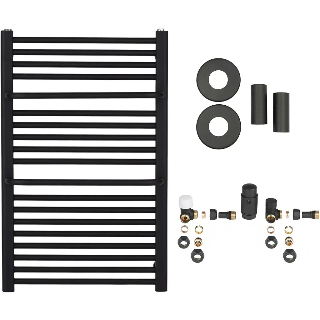 Koupelnový radiátorový set Antonio - ústřední vytápění - boční připojení - 484W - černá matná - 860x550 mm