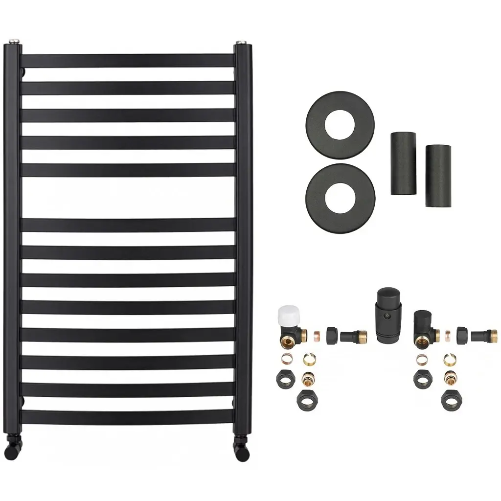 Koupelnový radiátorový set Paolo - ústřední vytápění - boční připojení - 568W - černá matná - 850x550 mm