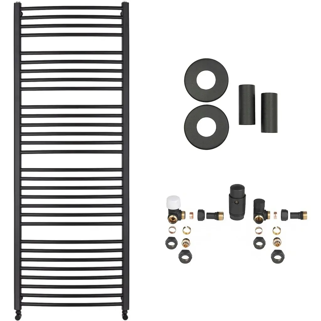 Koupelnový radiátorový set Stefano - ústřední vytápění - boční připojení - 677W - černá matná - 1210x650 mm
