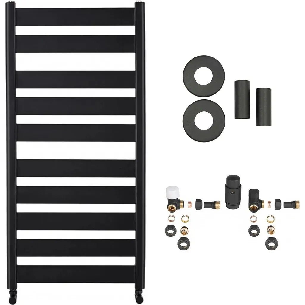 Koupelnový radiátorový set Marco - ústřední vytápění - boční připojení - 816W - černá matná - 1125x550 mm