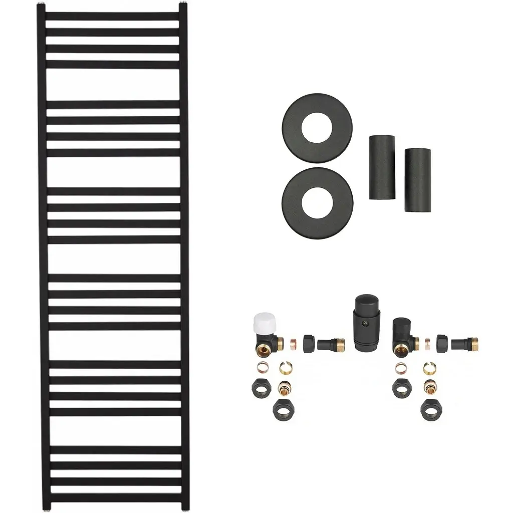 Koupelnový radiátorový set Fulgiduson - ústřední výtápění - boční připojení - 765W - černá matná - 1800x530 mm