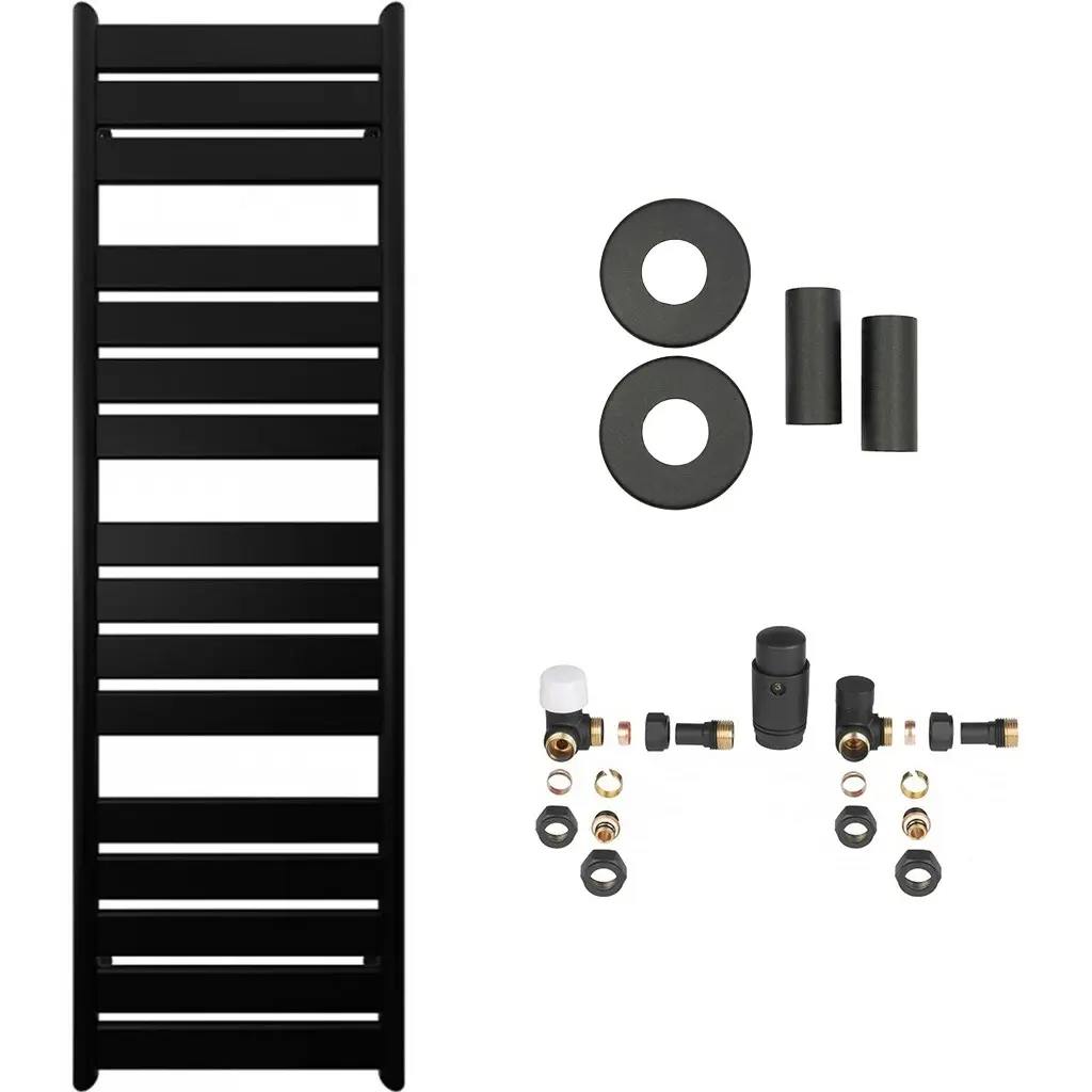Koupelnový radiátorový set Arturo - ústřední vytápění - boční připojení - 859W - černá matná - 1600x500 mm