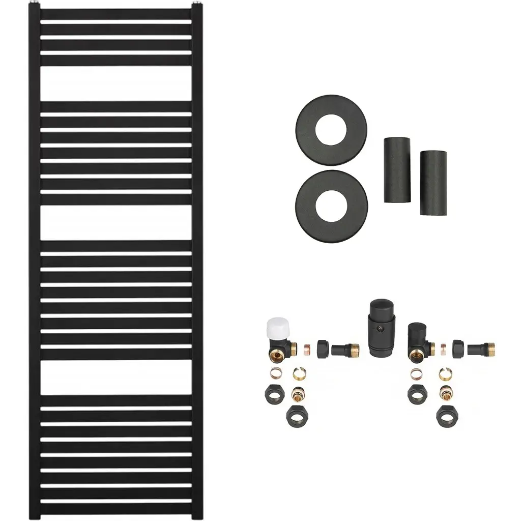 Koupelnový radiátorový set Vincenzo - ústřední vytápění - boční připojení - 500W - černá matná - 1330x450 mm