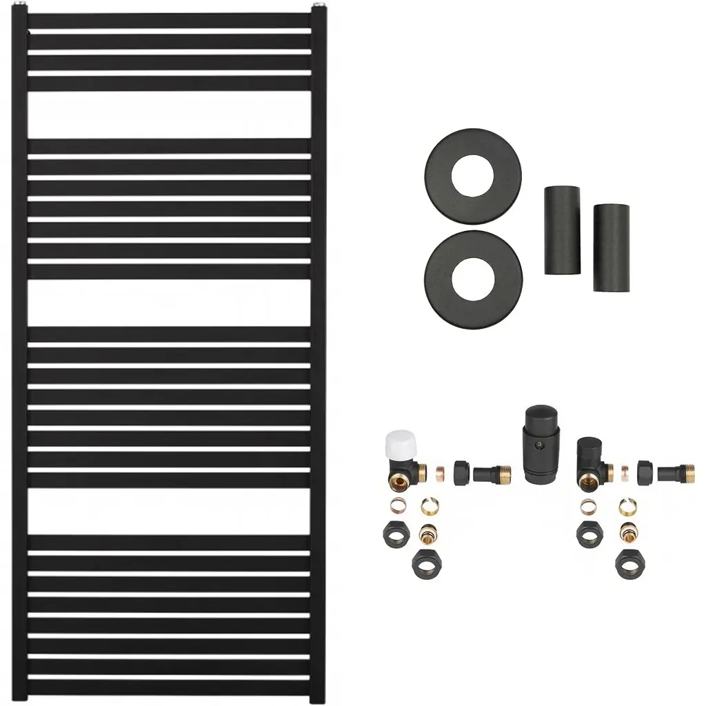 Koupelnový radiátorový set Vincenzo - ústřední vytápění - boční připojení - 600W - černá matná - 1330x600 mm