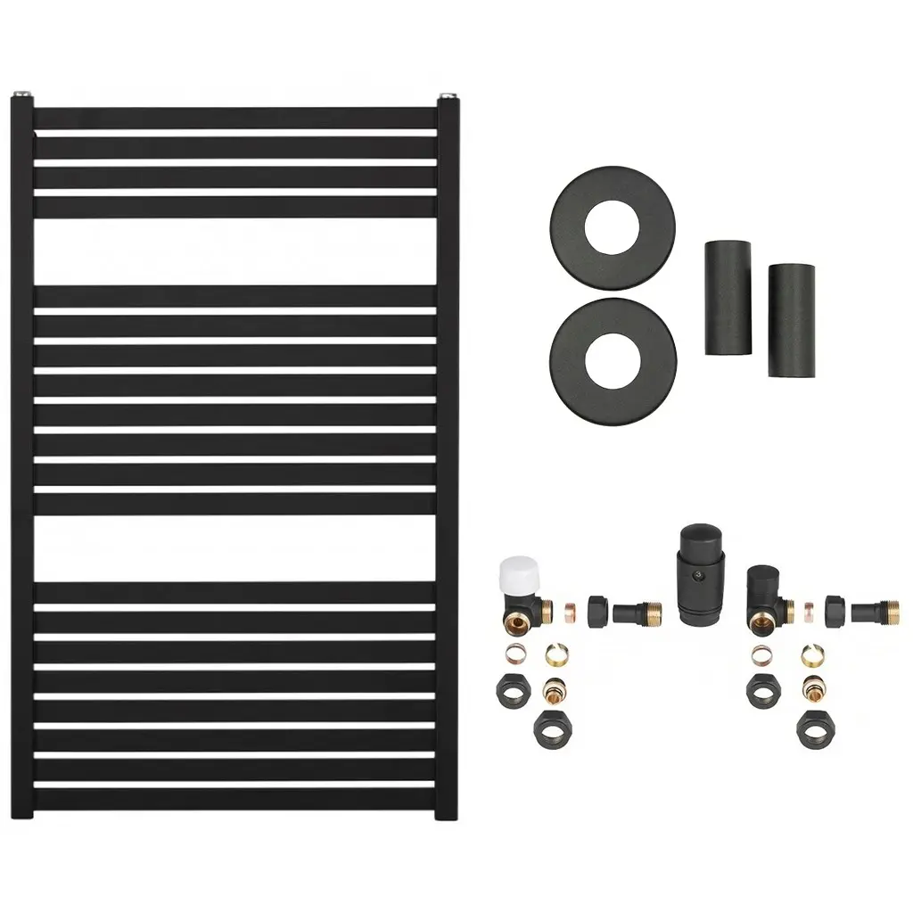 Koupelnový radiátorový set Vincenzo - ústřední vytápění - boční připojení - 400W - černá matná - 970x600 mm
