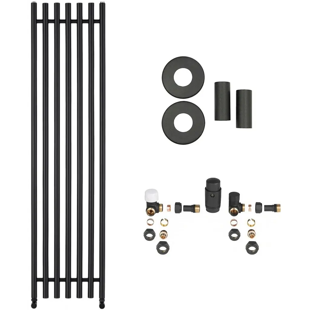 CERANO Koupelnový radiátorový set Valerio ústřední vytápění boční připojení 872W černá matná 1560x390 mm CER-663503