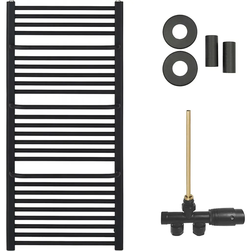 Koupelnový radiátorový set Antonio - ústřední vytápění - boční jednobodové připojení - 857W - černá matná - 1460x550 mm