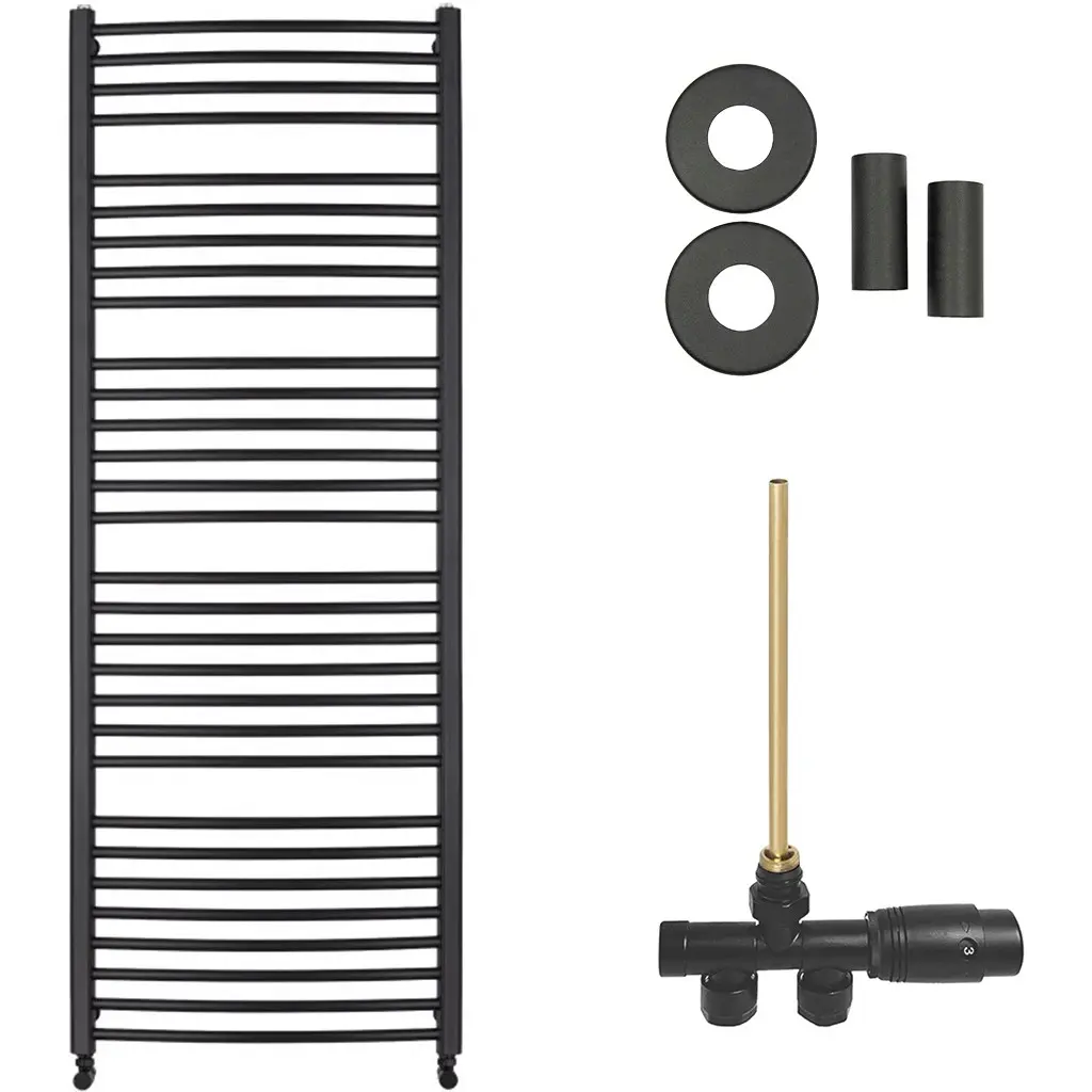 Koupelnový radiátorový set Stefano - ústřední výtápění - boční jednobodové připojení - 943W - černá matná - 1710x650 mm