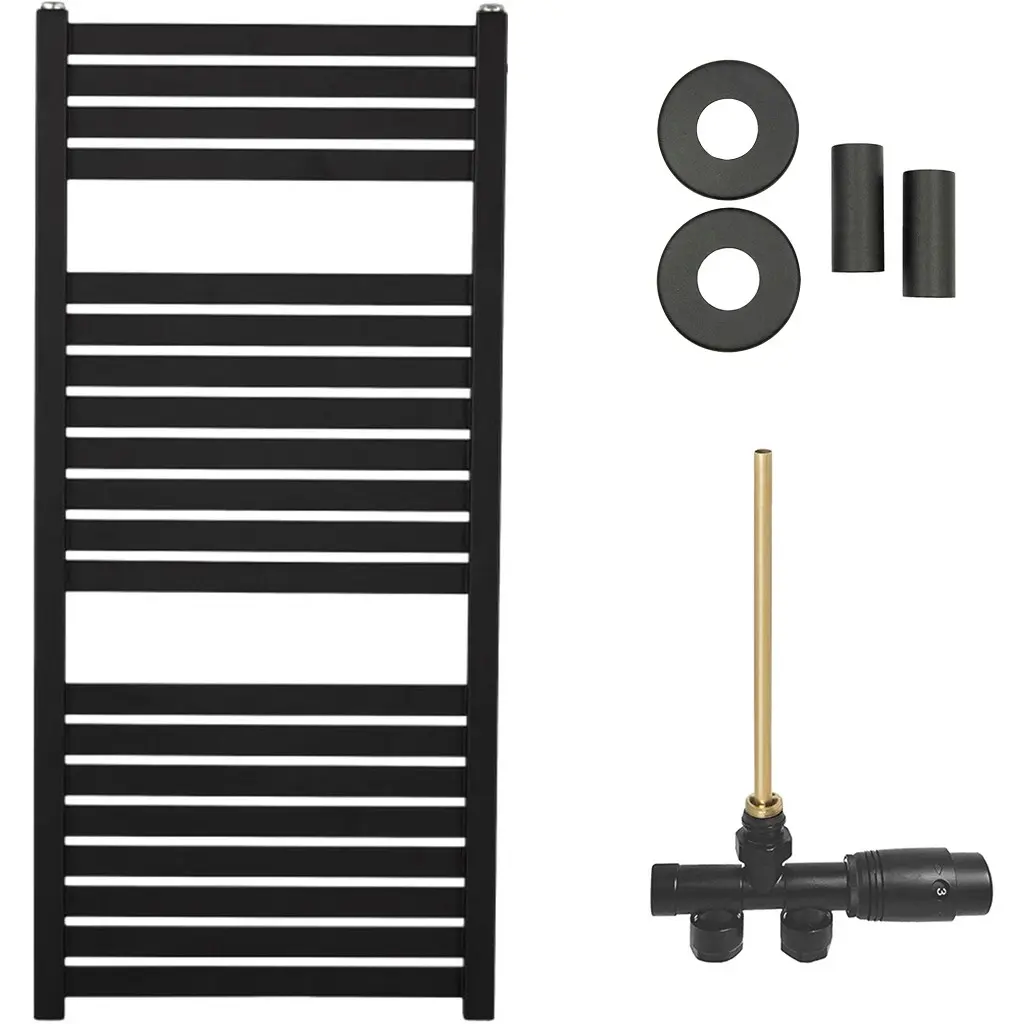Koupelnový radiátorový set Vincenzo - ústřední výtápění - boční jednobodové připojení - 300W - černá matná - 970x450 mm