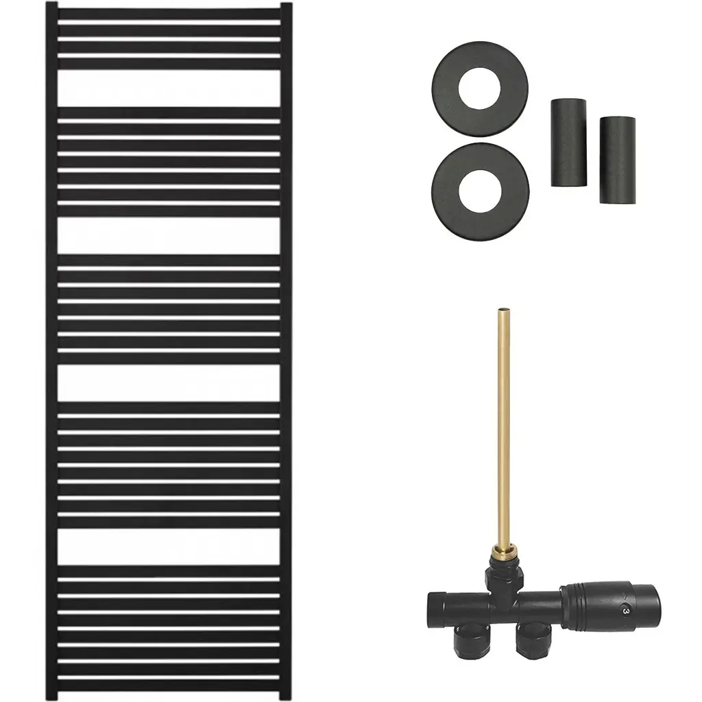 Koupelnový radiátorový set Vincenzo - ústřední vytápění - boční jednobodové připojení - 800W - černá matná - 1690x600 mm