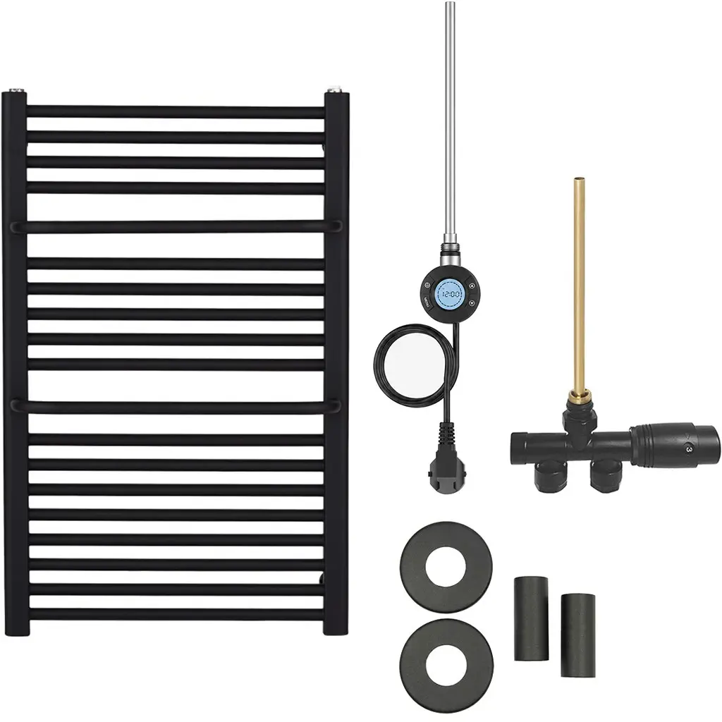 Koupelnový radiátorový set Antonio - kombinované vytápění, wifi tyč - boční jednobodové připojení - 300W - černá matná - 860x550 mm