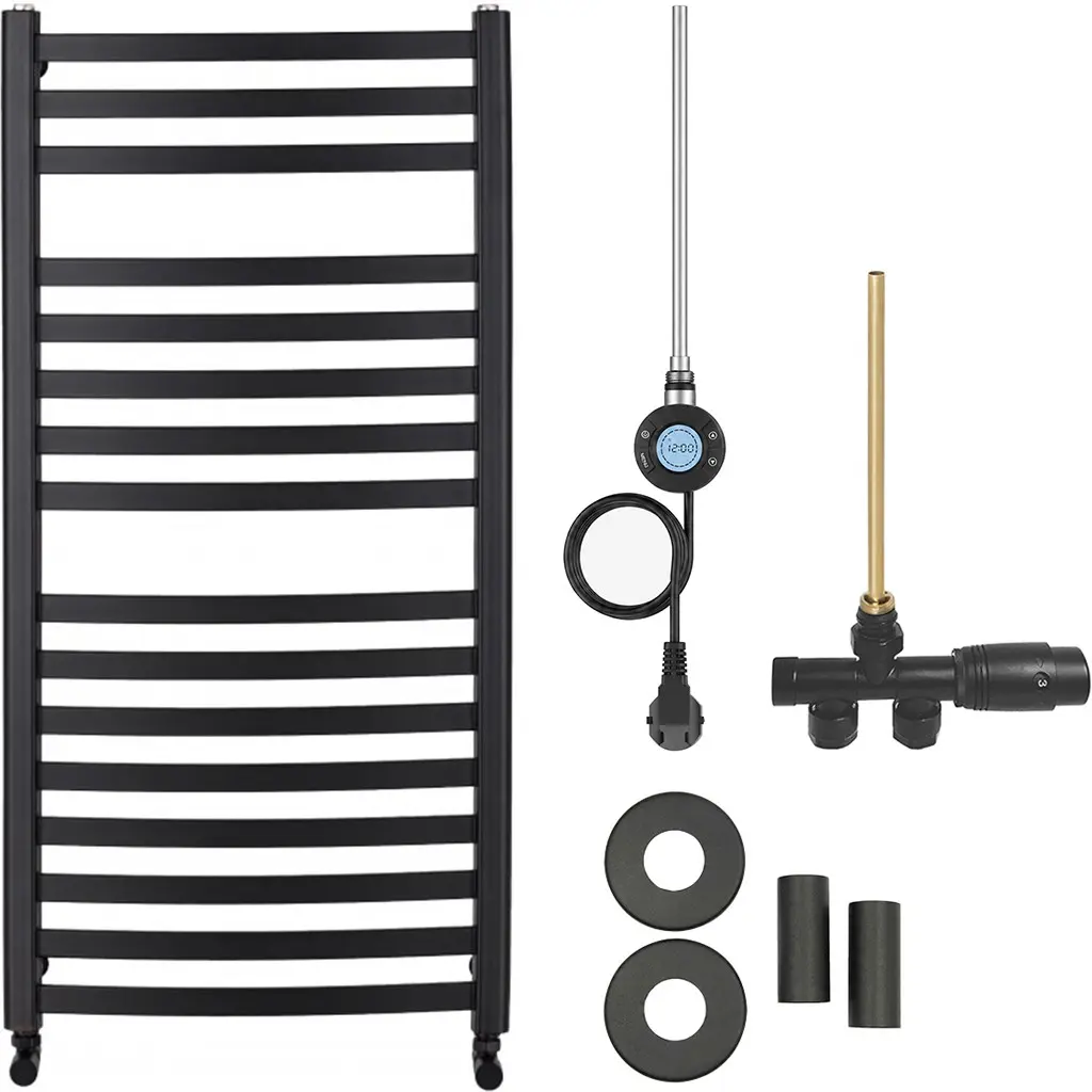 Koupelnový radiátorový set Paolo - kombinované vytápění, wifi tyč - boční jednobodové připojení - 600W - černá matná - 1090x550 mm