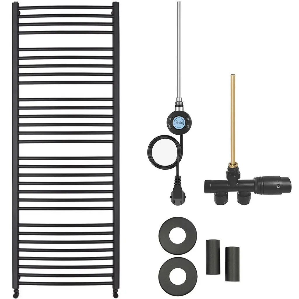 Koupelnový radiátorový set Stefano - kombinované vytápění, wifi tyč - boční jednobodové připojení - 600W - černá matná - 1210x650 mm