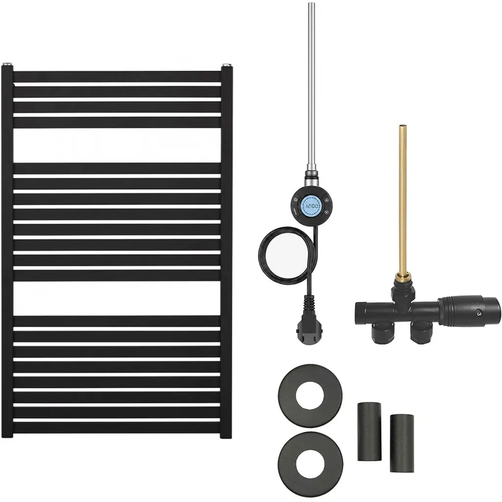 Koupelnový radiátorový set Vincenzo - kombinované vytápění, wifi tyč - boční jednobodové připojení - 300W - černá matná - 970x600 mm