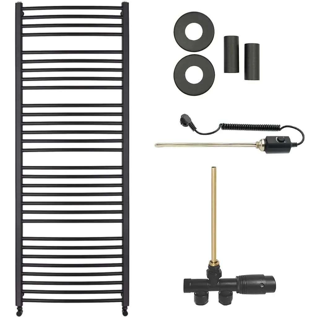 Koupelnový radiátorový set Stefano - kombinované vytápění, termo tyč - boční jednobodové připojení - 600W - černá matná - 1210x650 mm