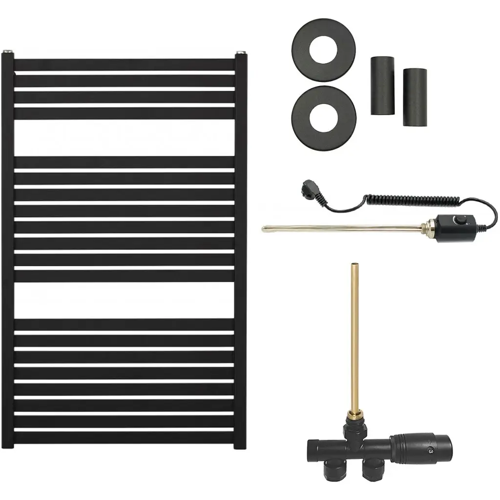 Koupelnový radiátorový set Vincenzo - kombinované vytápění, termo tyč - boční jednobodové připojení - 300W - černá matná - 970x600 mm