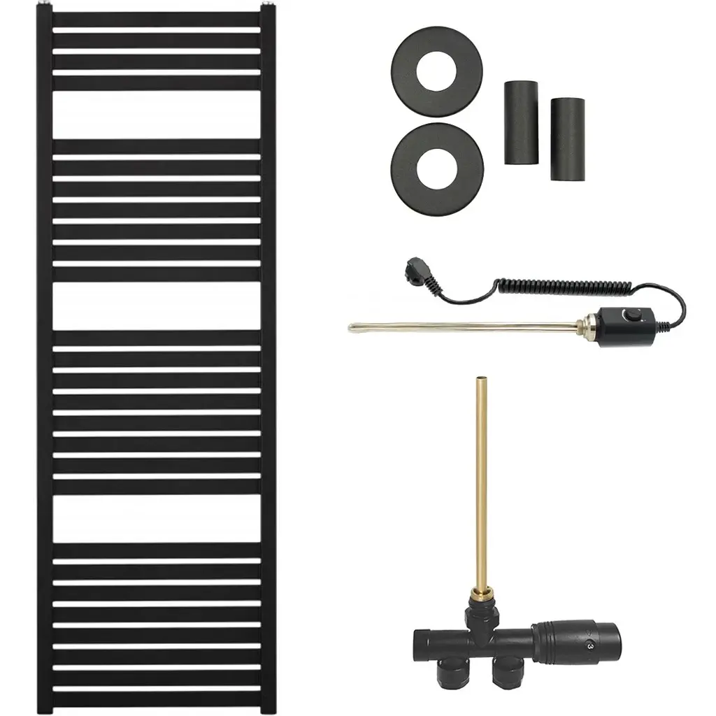 Koupelnový radiátorový set Vincenzo - kombinované vytápění, termo tyč - boční jednobodové připojení - 300W - černá matná - 1330x450 mm