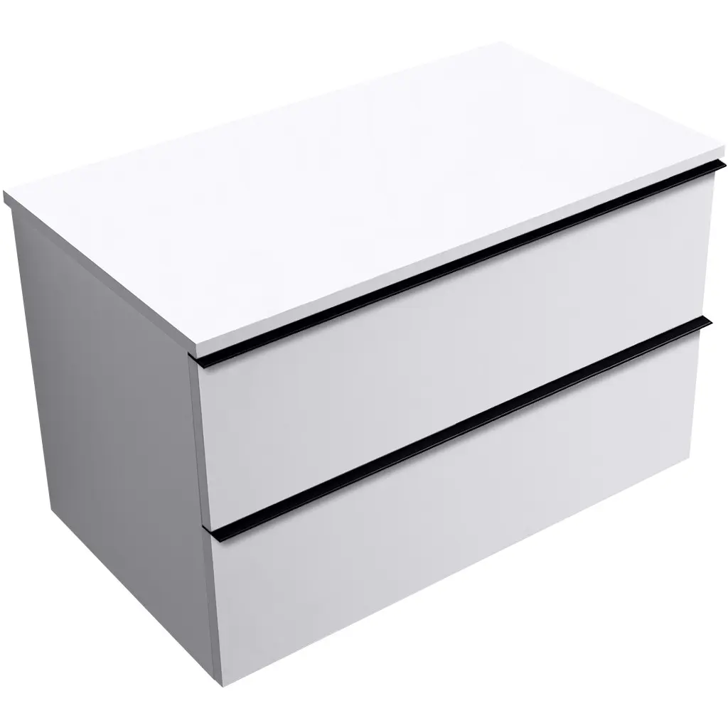 Koupelnová skříňka Velora - bílá matná, úchytka černá + deska pod umyvadlo Navira Slim - 18 mm - 80x54,8x46,5 cm
