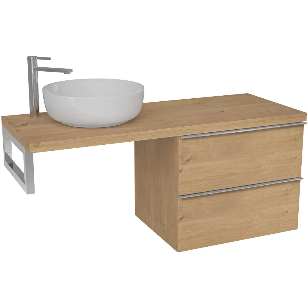 Koupelnová skříňka Velora - dub medový, úchytka chrom + deska pod umyvadlo Navira Pro - 36 mm + konzole chrom - 140x56,6x46,5 cm