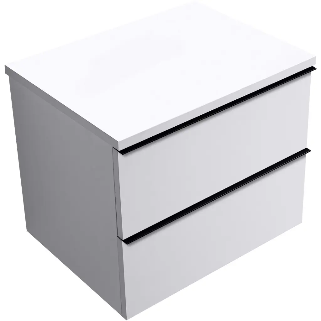 Koupelnová skříňka Velora - bílá matná, úchytka černá + deska pod umyvadlo Navira Pro - 36 mm - 70x56,6x46,5 cm