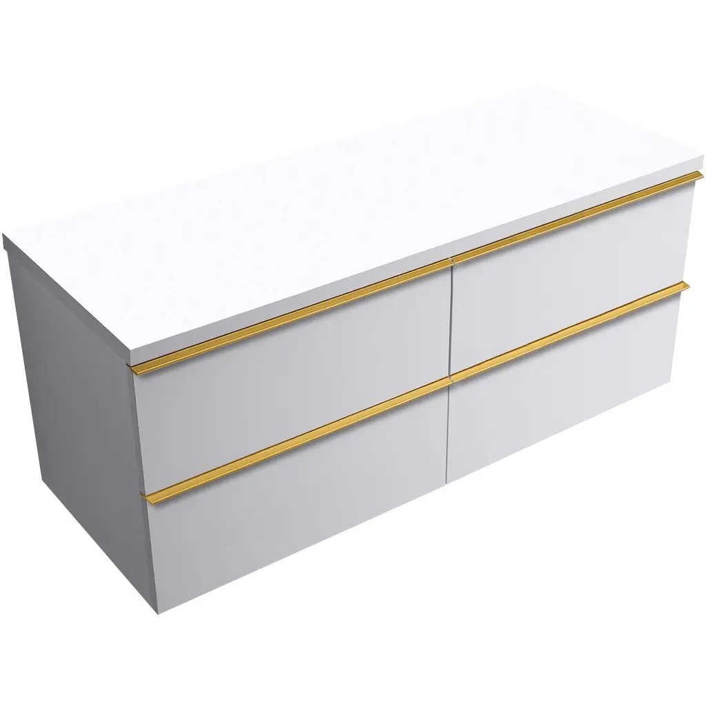 Koupelnová skříňka Velora - bílá matná, úchytka zlatá + deska pod umyvadlo Navira Pro - 36 mm - 120x56,6x46,5 cm