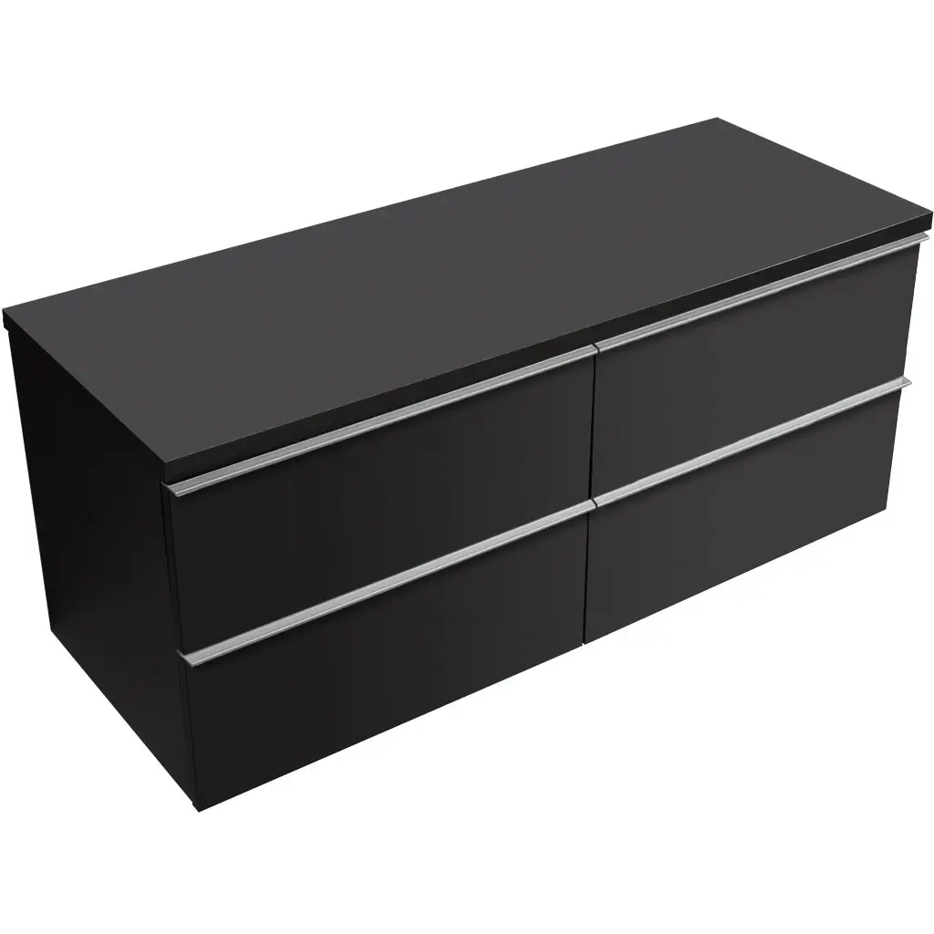 Koupelnová skříňka Velora - černá matná, úchytka chrom + deska pod umyvadlo Navira Pro - 36 mm - 120x56,6x46,5 cm