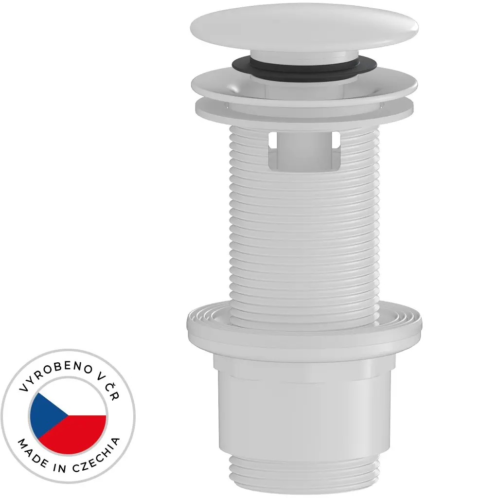 Umyvadlová výpusť - 5/4“ click-clack s přepadem - plast - 67/82mm - bílá lesklá