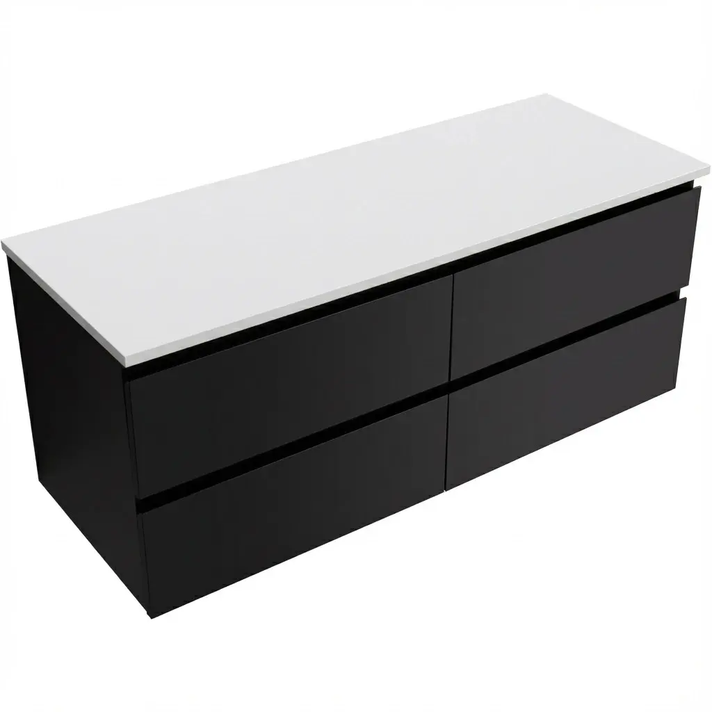CERANO Koupelnová skříňka Carole černá matná + deska pod umyvadlo z lit. mramoru Elanys 12 mm bílá matná 160x49,2x46 CER-8050BD85518