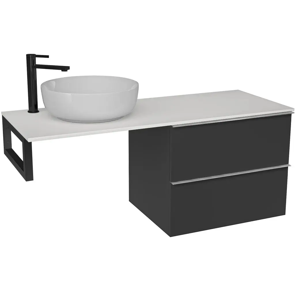 Koupelnová skříňka Velora - černá matná, úchytka chrom + deska z lit. mramoru Elanys - 12 mm + konzole černá - 120x54,2x46,5 cm