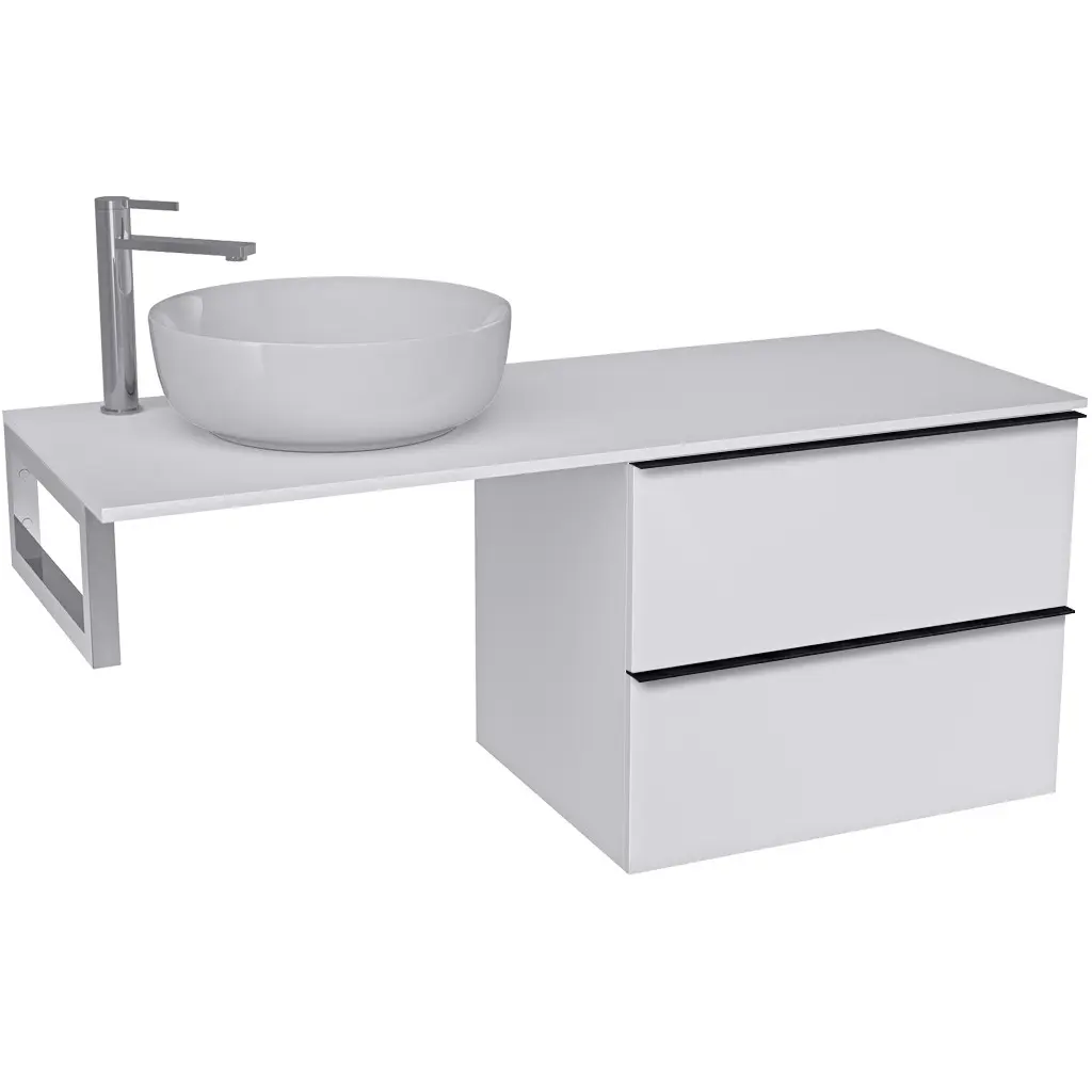 Koupelnová skříňka Velora - bílá matná, úchytka černá + deska z lit. mramoru Elanys - 12 mm + konzole chrom - 160x54,2x46,5 cm