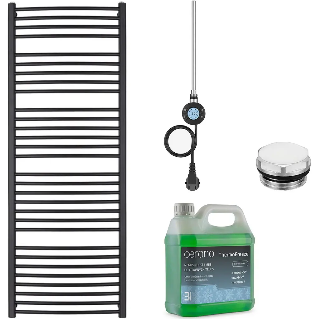 Koupelnový elektrický radiátorový set Stefano - WIFI - 900W - černá matná - 1710x650 mm