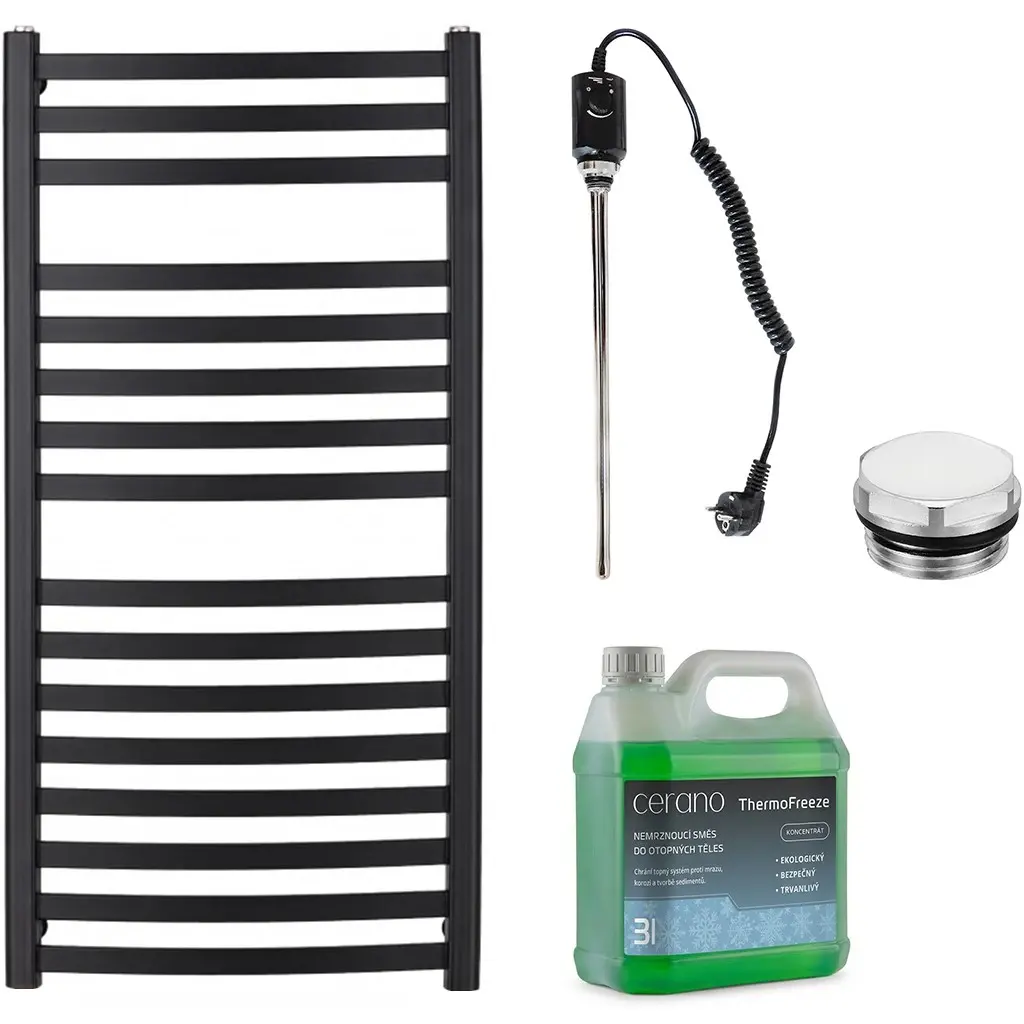 Koupelnový elektrický radiátorový set Paolo - 600W - černá matná - 1090x550 mm