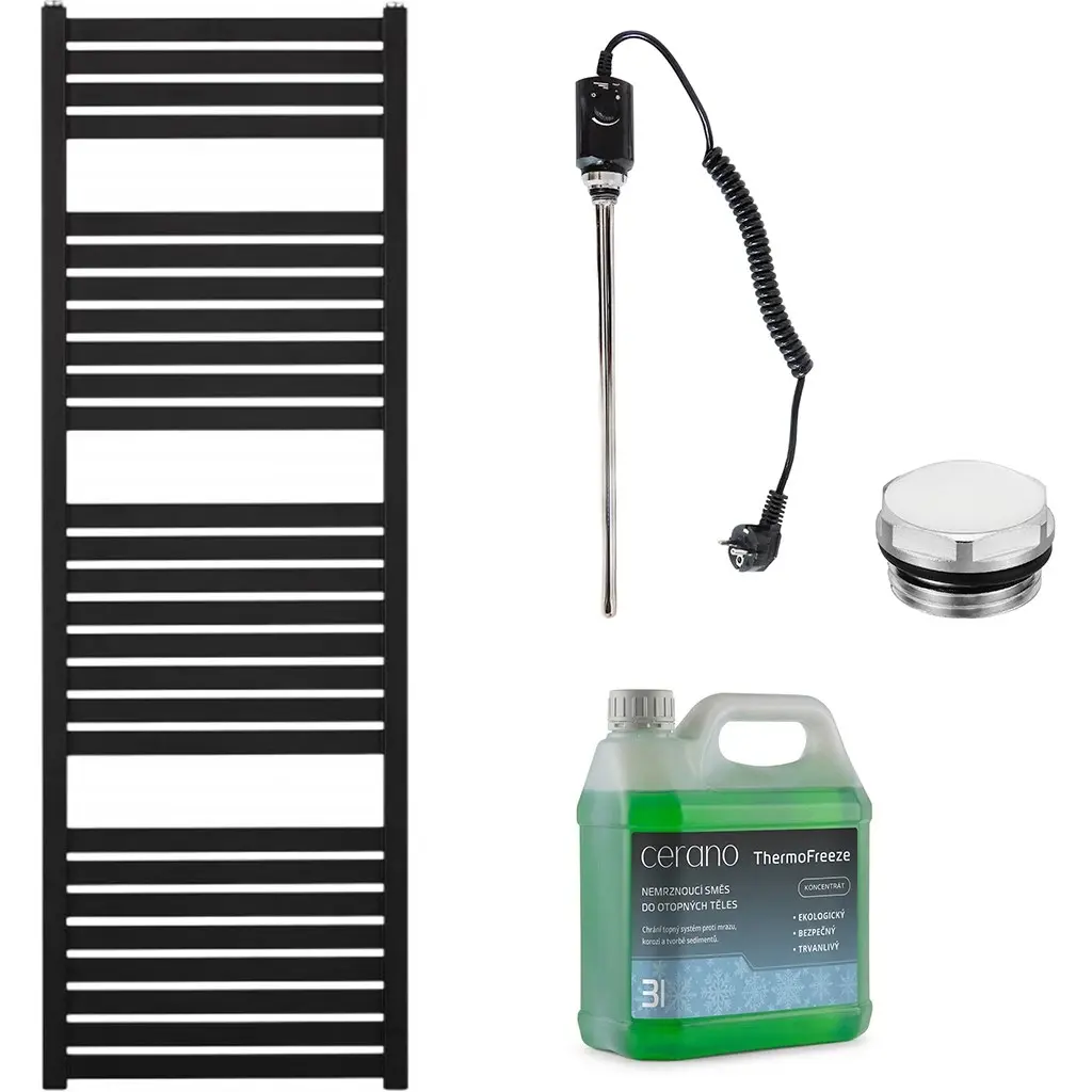 Koupelnový elektrický radiátorový set Vincenzo - 600W - černá matná - 1330x450 mm