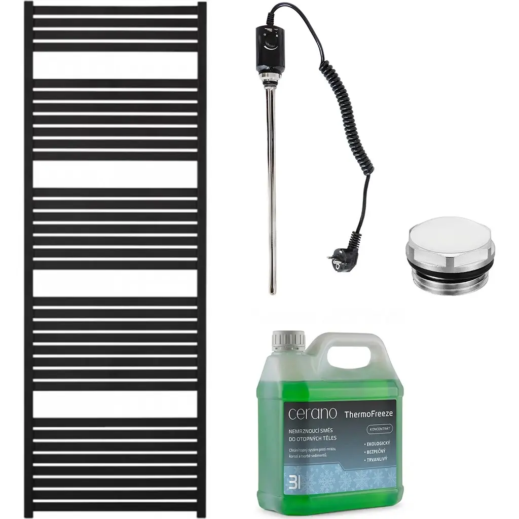 Koupelnový elektrický radiátorový set Vincenzo - 900W - černá matná - 1700x600 mm