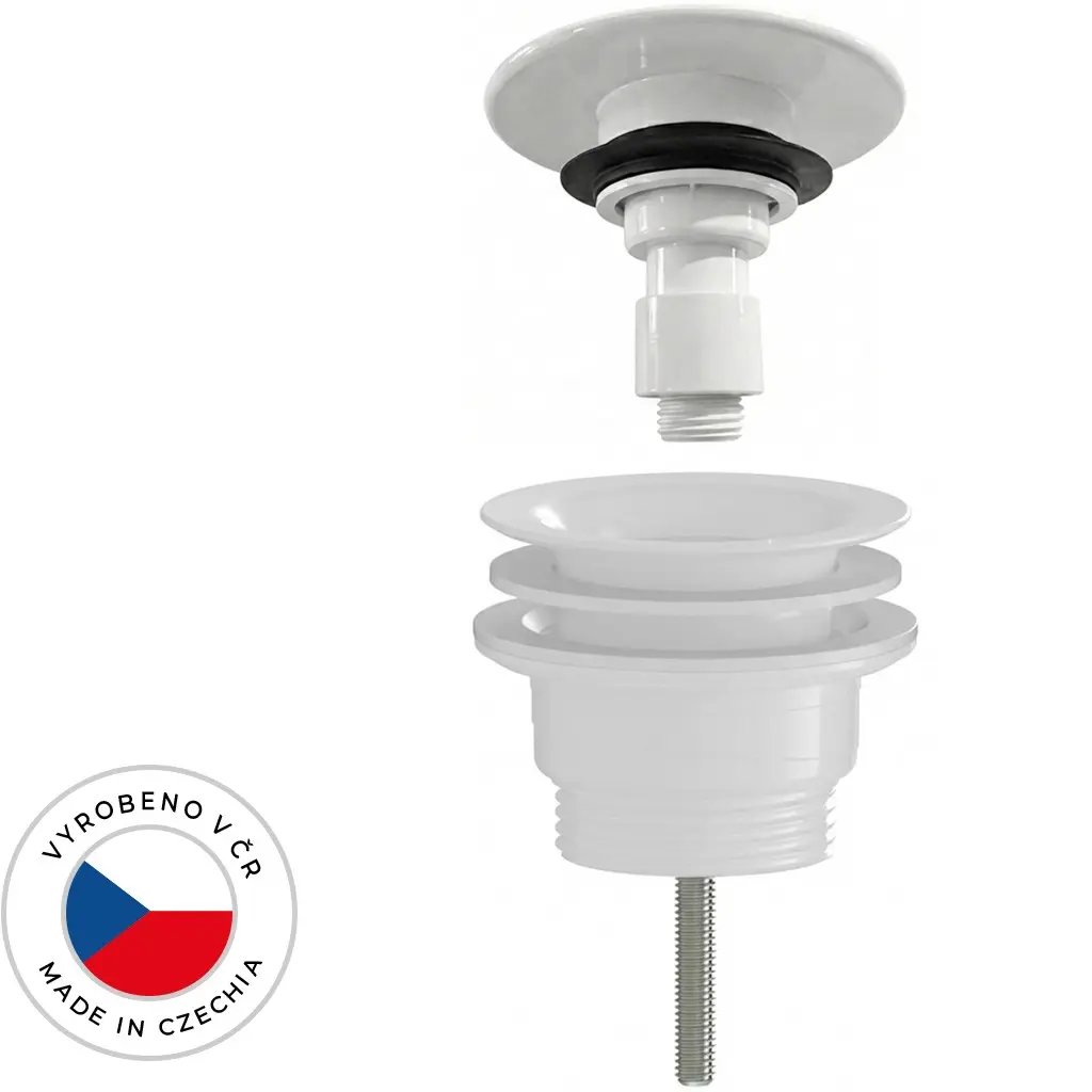 Umyvadlová výpusť - 5/4“ click-clack - univerzální - neuzavíratelná - plast - bílá lesklá