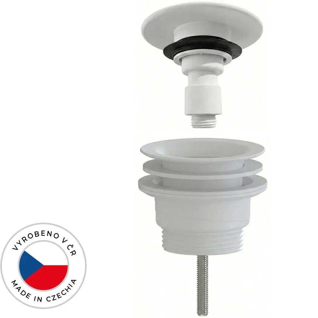 Umyvadlová výpusť - 5/4“ click-clack - univerzální - neuzavíratelná - plast - bílá matná