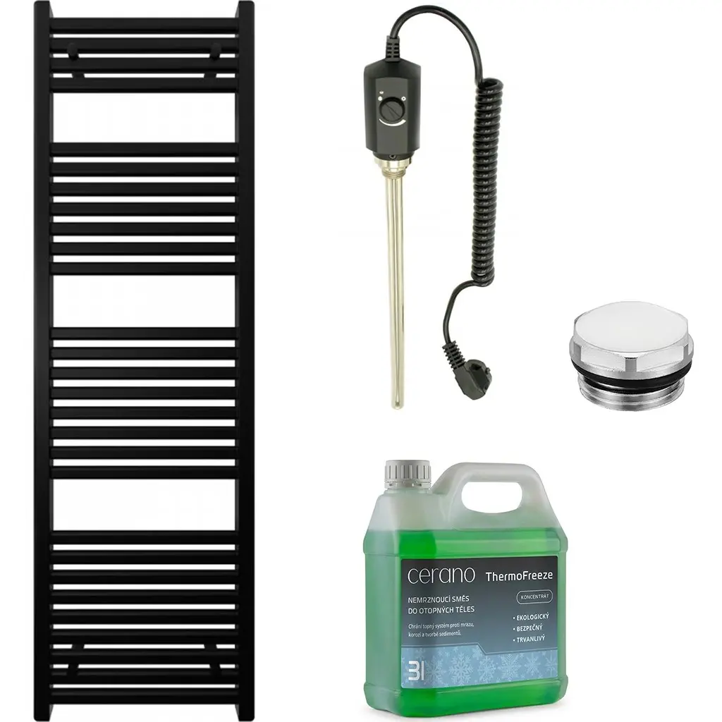 Koupelnový elektrický radiátorový set Donovan - 300W - černá matná - 1600x500 mm
