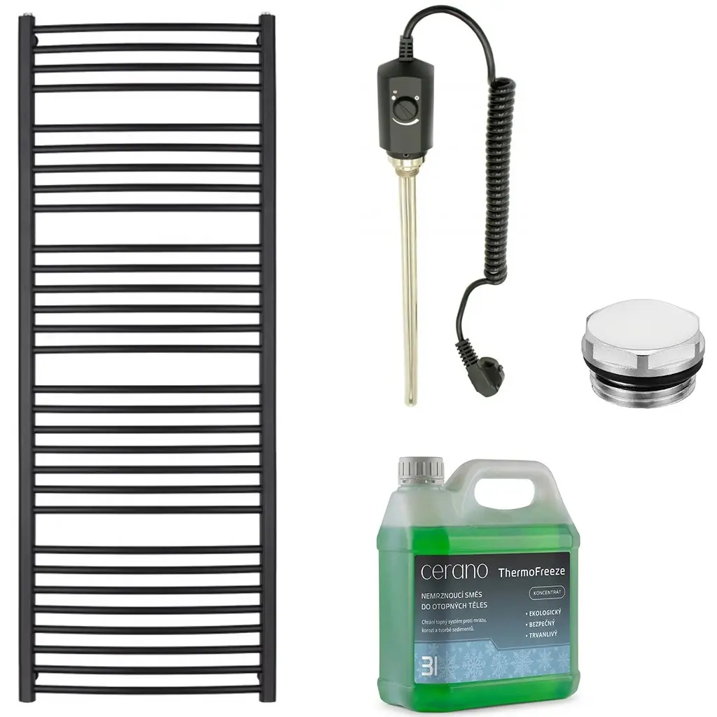 Koupelnový elektrický radiátorový set Stefano - 900W - černá matná - 1710x650 mm
