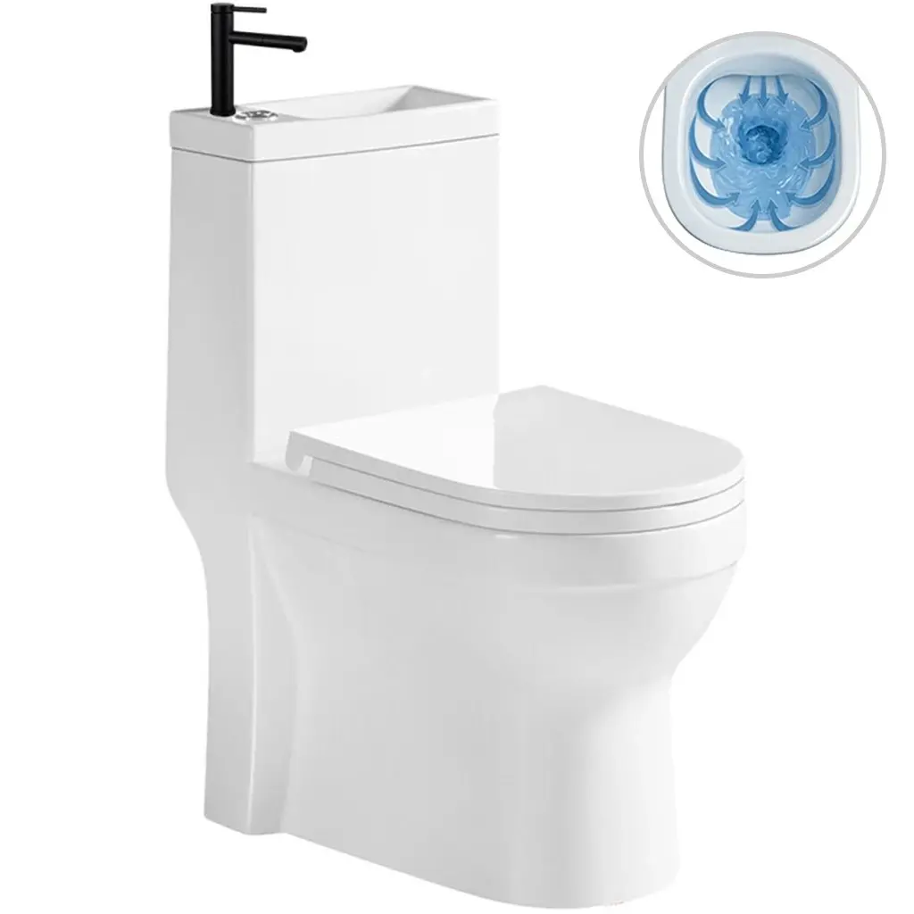 WC set kombi s umývátkem Hygisink, Rimless + UF sedátko - spodní/zadní odpad - bílá lesklá + baterie Tiziana nízká - černá matná - 71,5x36 cm