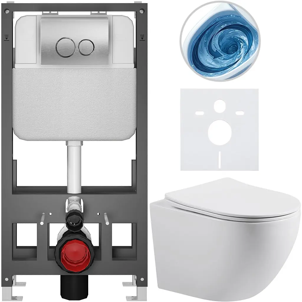 Kompletní WC set Basic/Cesso - bílá matná - WC tlačítko Dualo/Stříbrná - volně stojící - předstěnová instalace - 49x36 cm - 8050BD86162