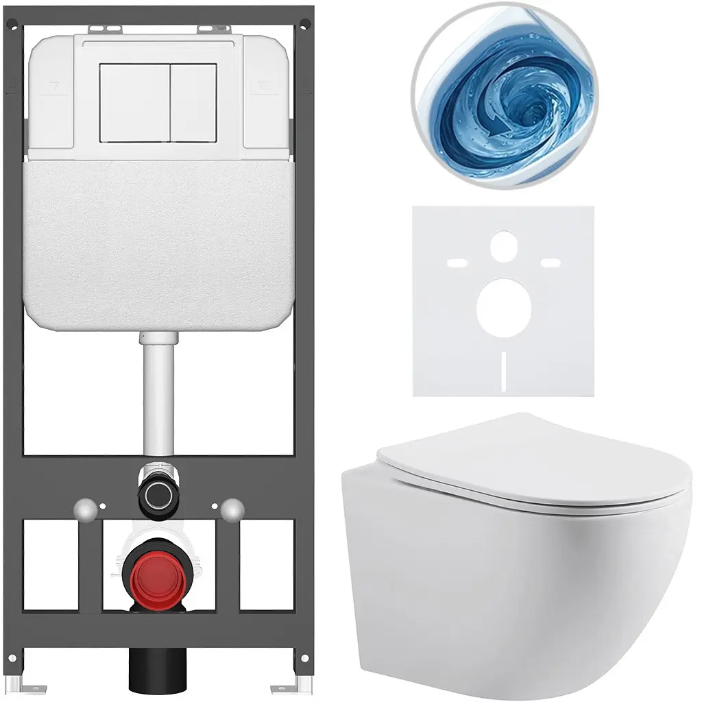 CERANO Kompletní WC set Basic/Cesso bílá matná WC tlačítko Maxio/Bílá závěsné předstěnová instalace 49x36 CER-8050BD86168